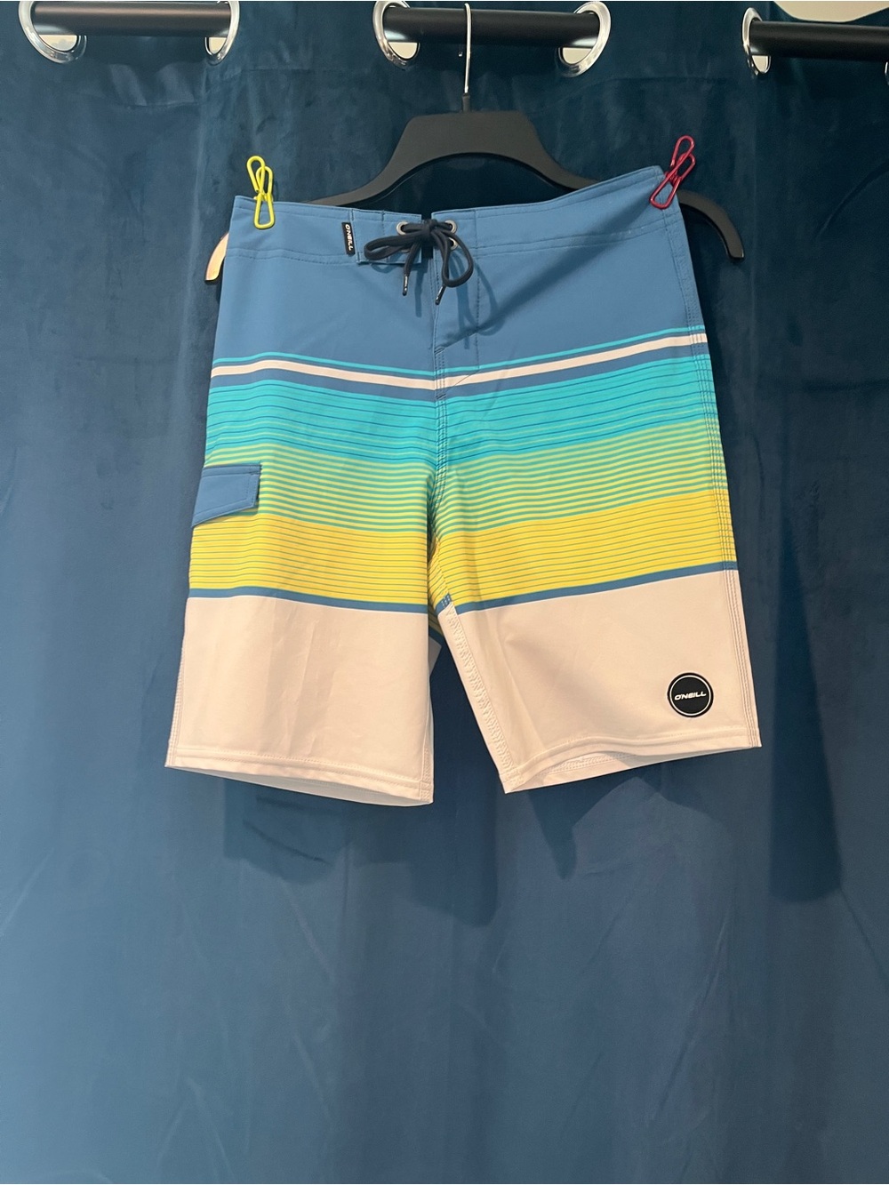 O'Neill Boys Blue, Teal & Yellow Striped Boardshorts